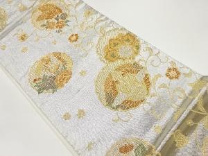 雪輪に蝶・向かい鶴・草花模様織出し袋帯